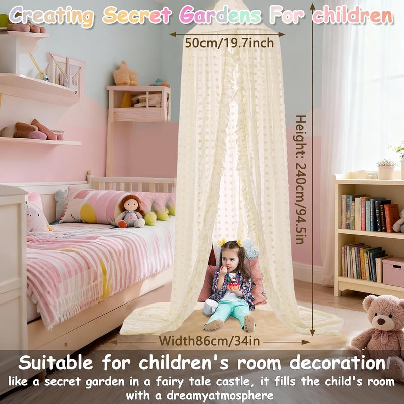 jiangcha Bed Canopy for Girls - Princess Bed Canopy - Crib Canopy for Boys and Girls Bedroom Decor, Suitable for Use in Cribs Canopy Bed Curtains (Beige) - Image 3